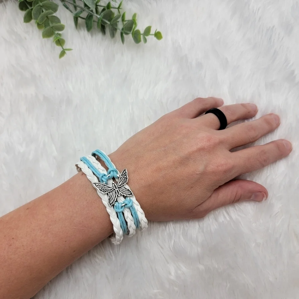 3/$20 Womens Jewelry Stack Bracelet Anitique Silver Butterfly Charm Adjustable